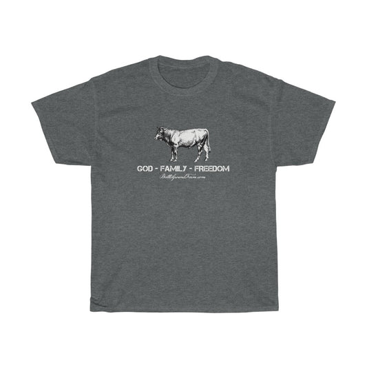 GOD FAMILY FREEDOM Bull - Men's Cotton TShirt